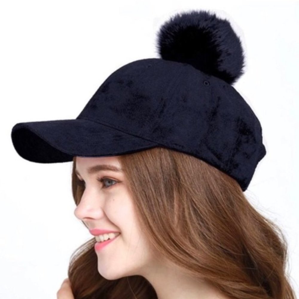 Angela & William Suede Fur Pom Pom Dad Hat NWT